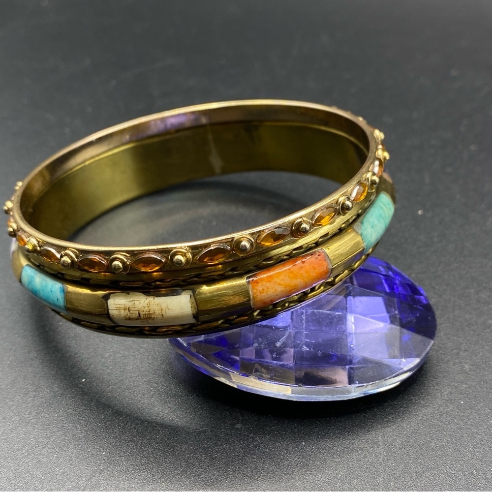 Inlaid Dyed Bone Brass Bangle Made In India Boho & Goldtone Decorative Bangle